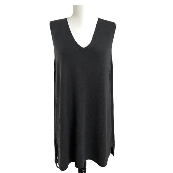 Eileen Fisher Top Sz M Charcoal Tencel Knit Tunic Lagenlook Minimalist Office - Picture 2 of 16